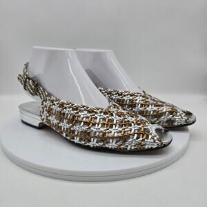 Sesto Meucci Woven Braided Leather Slingback Flats Sandals Silver Bronze Size 8M